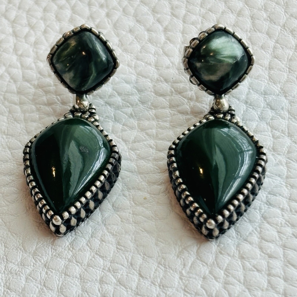 Carolyn Pollack Green Jasper 925 Sterling Silver Teardrop Dangle Earrings